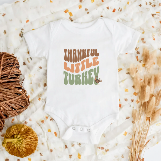 Thankful Little Turkey Baby Short Sleeve Bodysuit