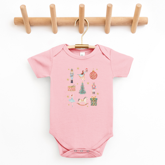 Nutcracker Christmas Baby Short Sleeve Bodysuit (Colors: Pink, White)