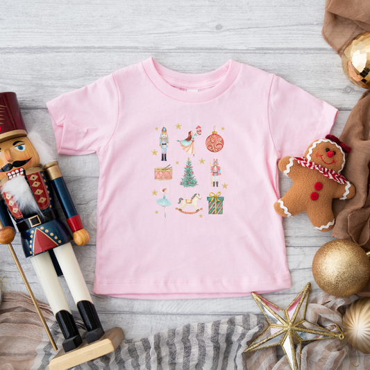 Nutcracker Christmas Toddler Short Sleeve Tee (Colors: Pink, White)