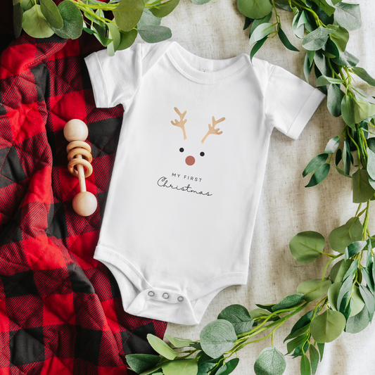 My First Christmas Baby Short Sleeve Bodysuit - Reindeer