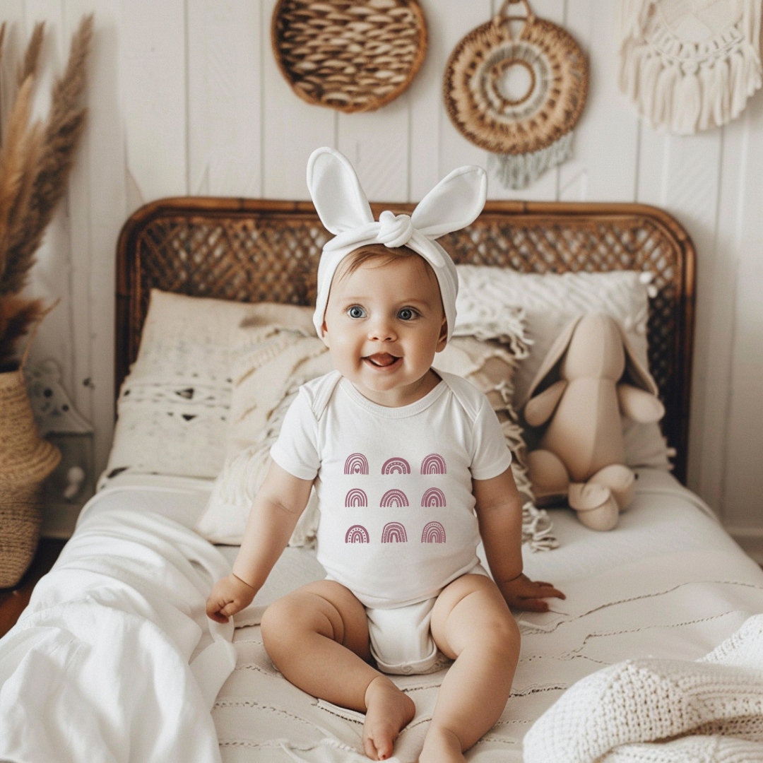 Limited Edition Boho Rainbows Baby Short Sleeve Bodysuit - Plum Rose