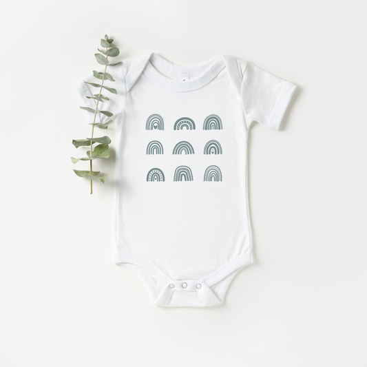 Limited Edition Boho Rainbows Baby Short Sleeve Bodysuit - Deep Sage Green