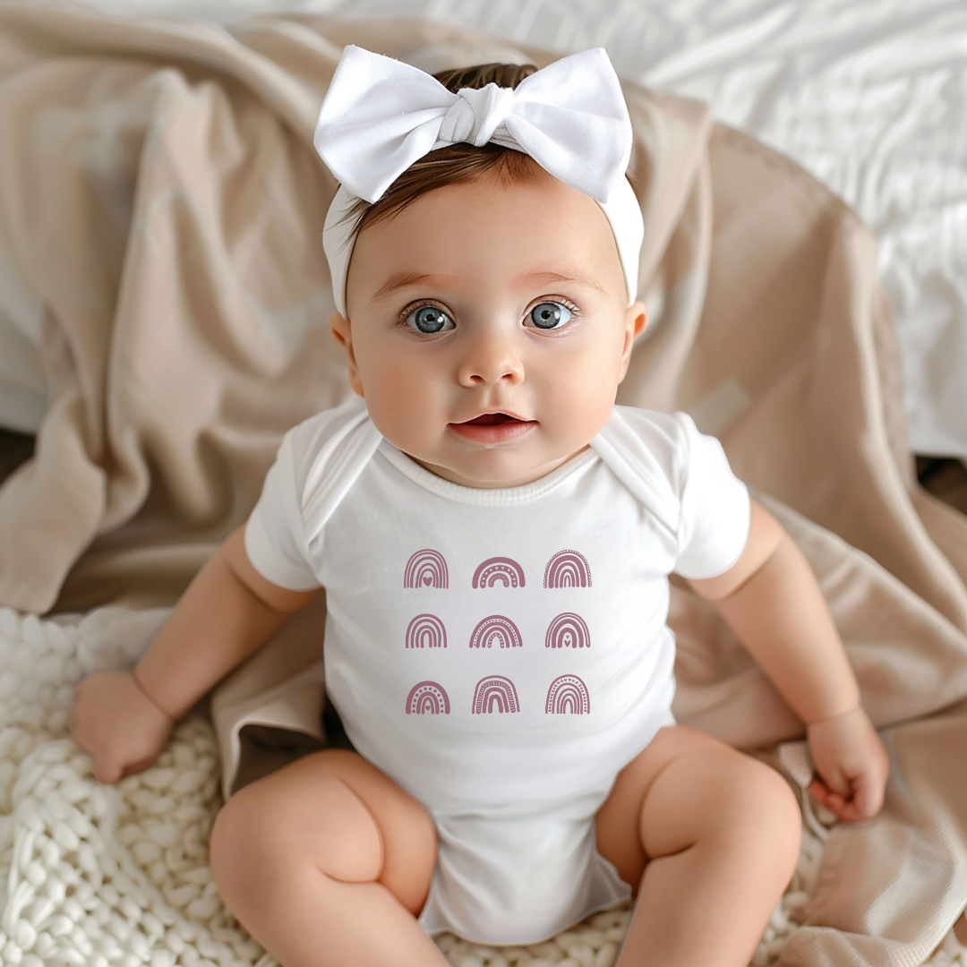 Limited Edition Boho Rainbows Baby Short Sleeve Bodysuit - Plum Rose