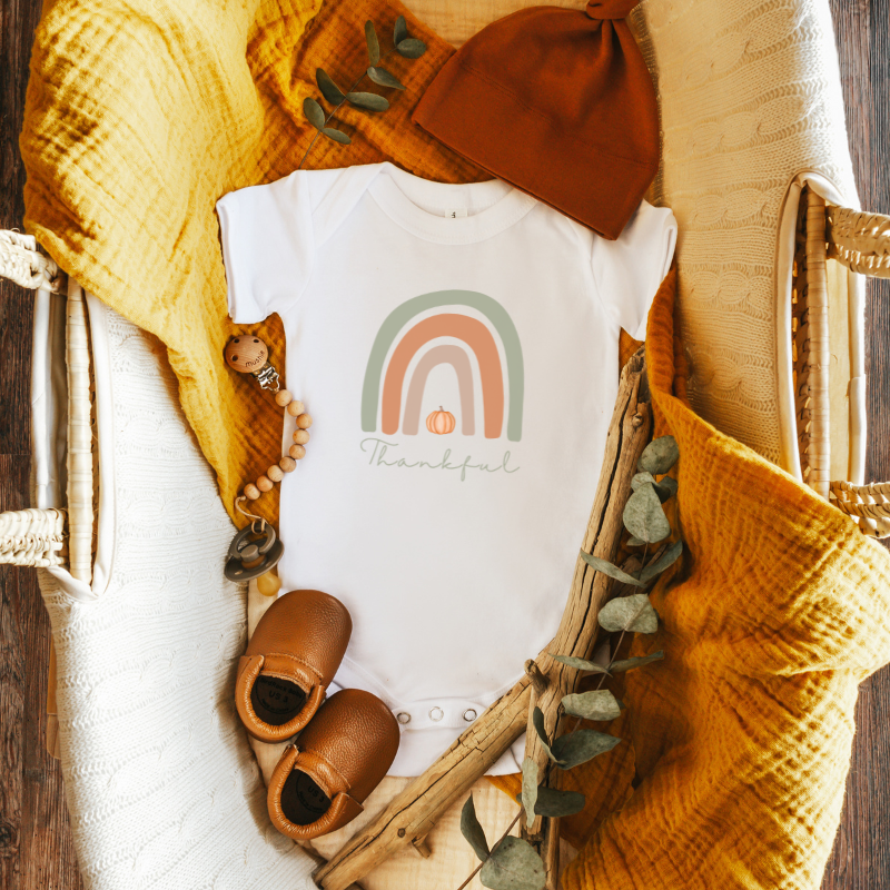 Thankful Rainbow Baby Short Sleeve Bodysuit