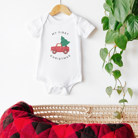 My First Christmas Baby Short Sleeve Bodysuit - Truck