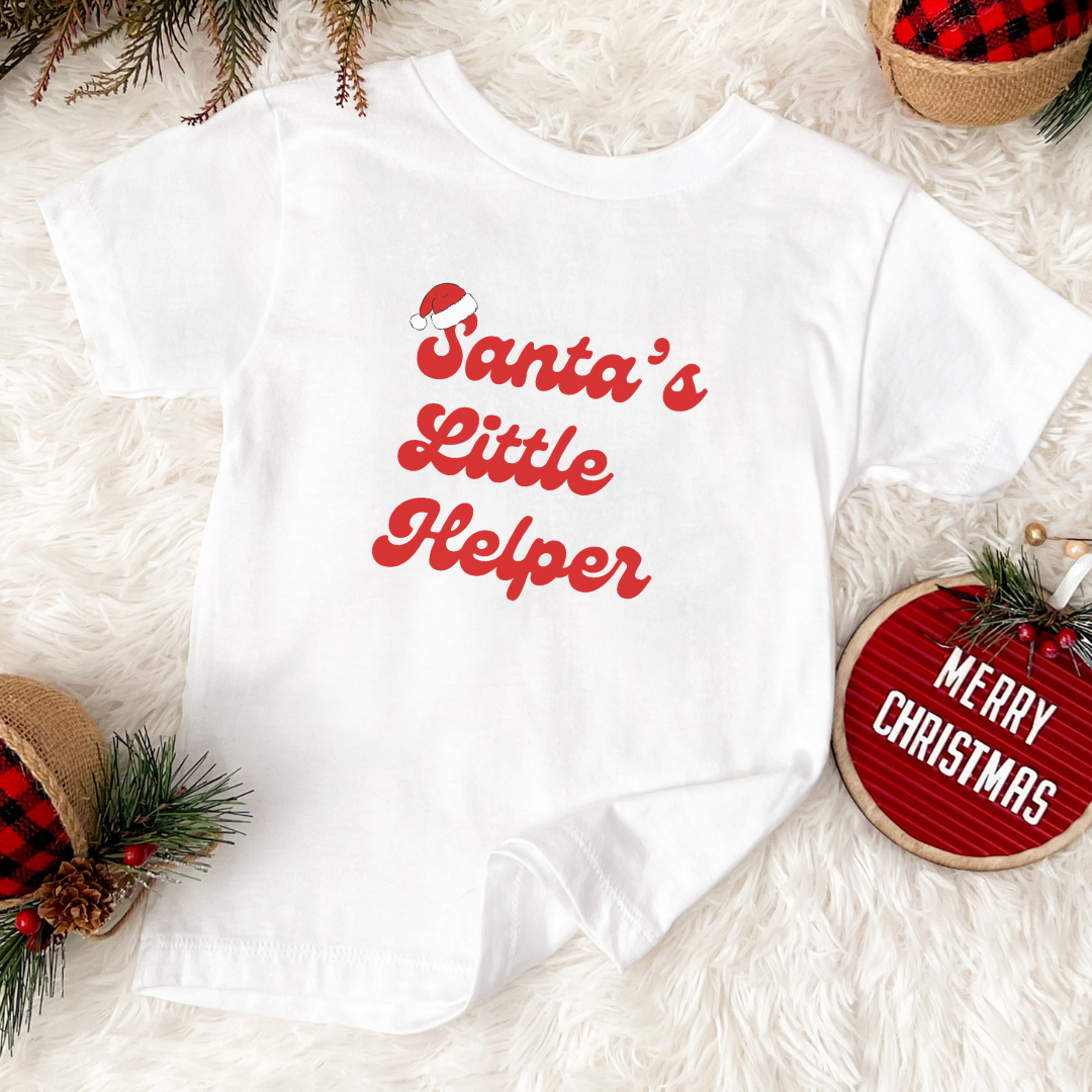 Santa's Little Helper Toddler Short Sleeve Tee (Colors: Black, White)