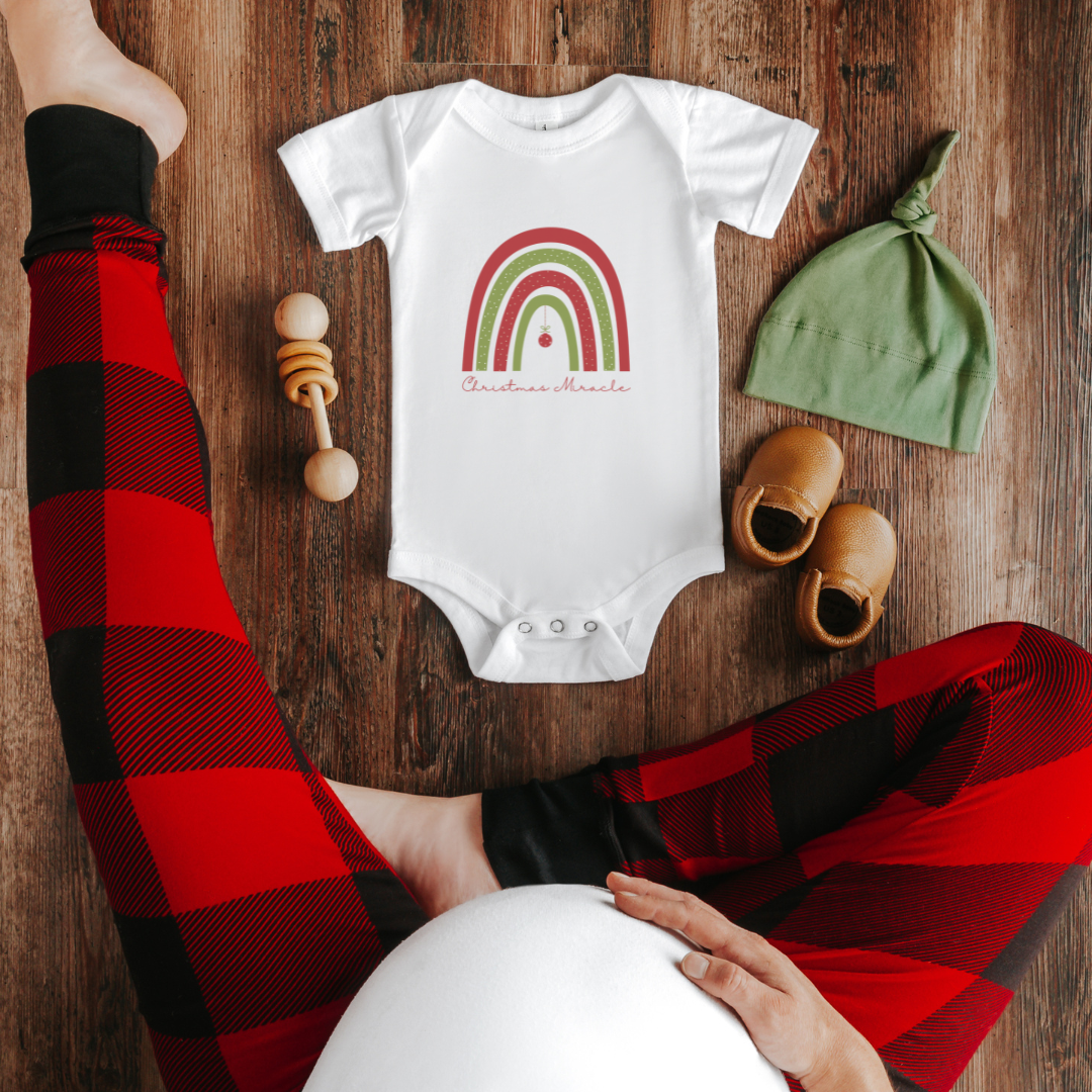 Christmas Miracle Rainbow Baby Short Sleeve Bodysuit