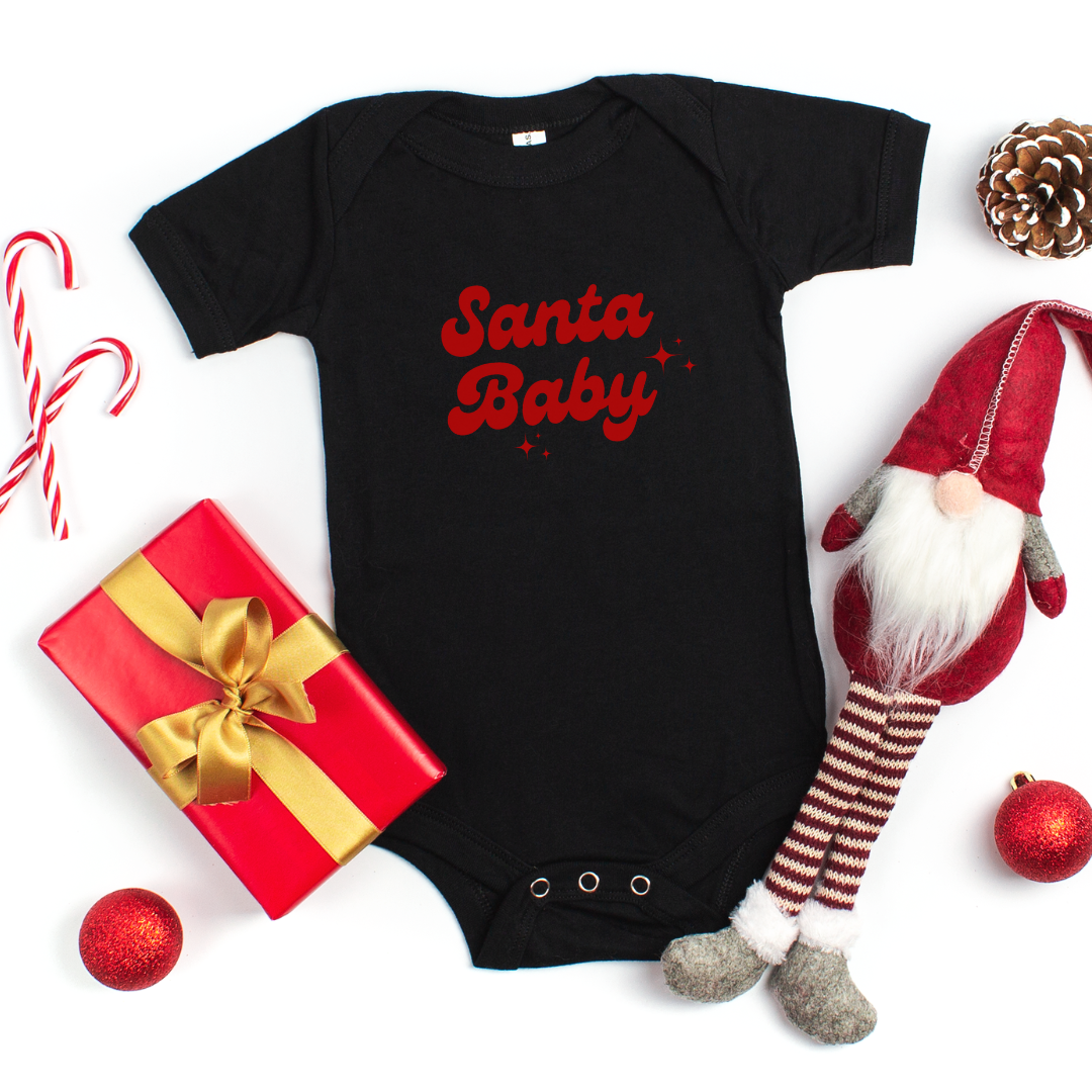 Santa Baby Short Sleeve Baby Bodysuit (Colors: Black, White)