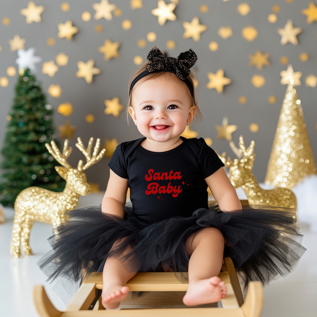 Santa Baby Short Sleeve Baby Bodysuit (Colors: Black, White)