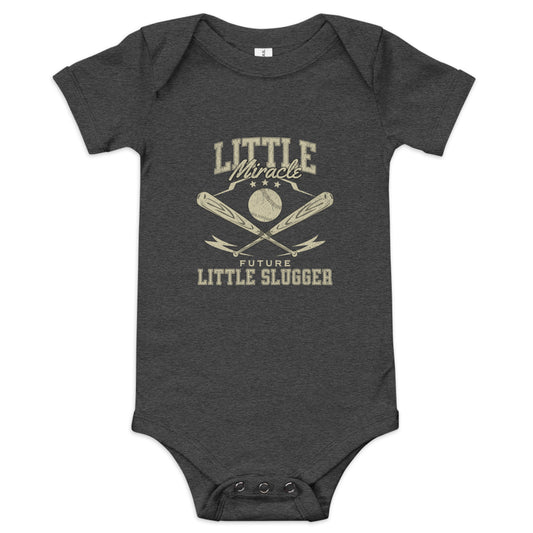 Little Miracle Future Little Slugger Baby Short Sleeve Bodysuit (dark heather gray)