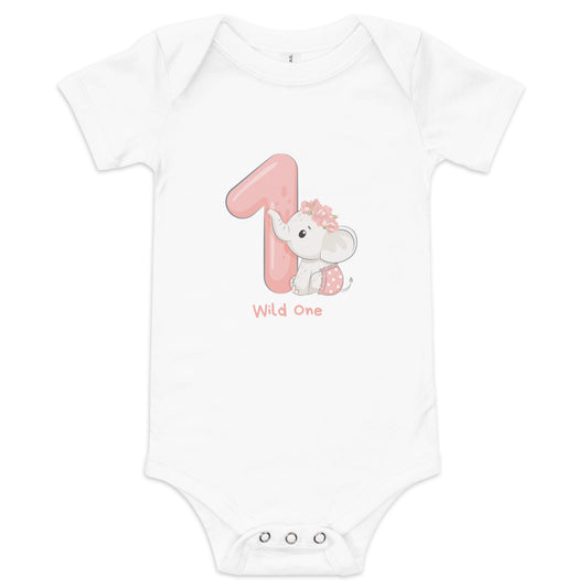 Wild One Elephant Baby Short Sleeve Bodysuit