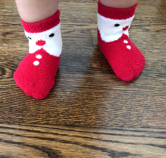 Fuzzy Baby Christmas Socks (Santa, Reindeer, Snowman)